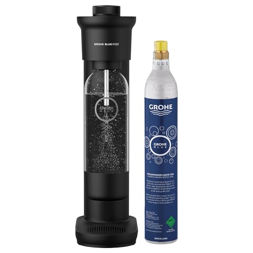 GROHE Blue Fizz - Wassersprudler Set (3 einstellbare CO2 Stufen, inkl. CO2 Flasche, 1x 0,85l Wasserflasche + Reinigungspulver), schwarz von Grohe