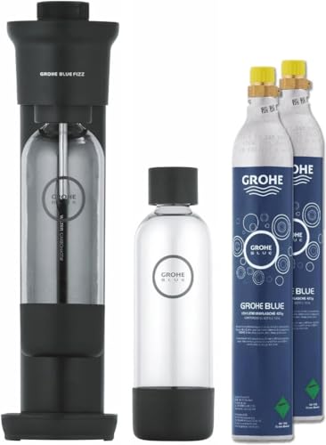 GROHE Blue Fizz - Wassersprudler Duo Set (3 einstellbare CO2 Stufen, inkl. 2 CO2 Flaschen, 2x 0,85l Wasserflasche + Reinigungspulver), schwarz von Grohe