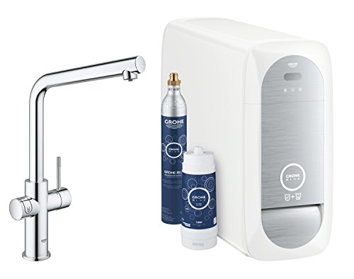 GROHE Blue Home - Starter Kit (L- Auslauf, 3 gefilterte und gekühlte Wasserarten, für GROHE Blue Filter S-Size, Filterkopf mit flexibler Wasserhärteeinstellung), chrom, 31454001 von Grohe