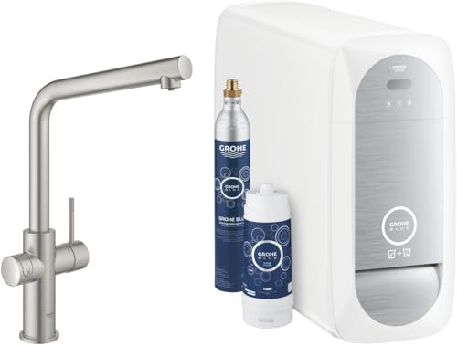 GROHE Blue Home - Starter Kit (L- Auslauf, 3 gefilterte und gekühlte Wasserarten, für GROHE Blue Filter S-Size, Filterkopf mit flexibler Wasserhärteeinstellung), supersteel, 31454DC1 von Grohe