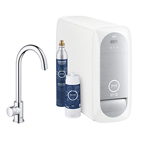 GROHE Blue Home Mono- Starter Kit (Mono Armatur mit Filterfunktion, 3 gefilterte und gekühlte Wasserarten, Filterkopf mit flexibler Wasserhärteeinstellung), chrom, 31498001 von Grohe