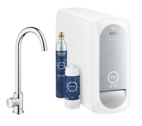 GROHE Blue Home Mono- Starter Kit (Mono Armatur mit Filterfunktion, 3 gefilterte und gekühlte Wasserarten, Filterkopf mit flexibler Wasserhärteeinstellung), chrom, 31498001 von GROHE