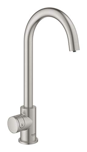 GROHE Blue Home Mono- Starter Kit (Mono Armatur mit Filterfunktion, 3 gefilterte und gekühlte Wasserarten, Filterkopf mit flexibler Wasserhärteeinstellung), supersteel, 31498DC1 von GROHE
