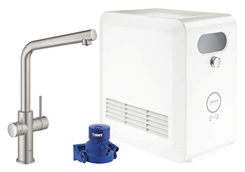 GROHE Blue Pro - L-Auslauf Starter Kit (Kühl-, Filter- und Sprudelfunktion, Bluetooth & WiFi), supersteel, 31347DC2 von Grohe