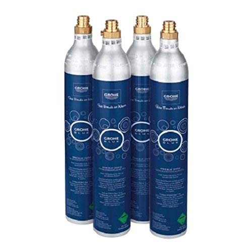 GROHE Blue, 4x 425g CO2-Flaschen für bis zu je 60l Sprudelwasser (lebensmittelechtes CO2, kompatibel mit gängigen Sprudlern mit Standard-Anschluss, universal einsetzbar, leicht austauschbar), 40422000 von GROHE