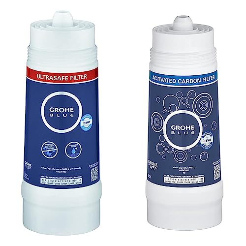 GROHE Blue - UltraSafe Filter (3000 L Kapazität, filtert Bakterien und Mikroplastik, reduziert störende Stoffe), 40575002 & Blue - Aktivkohlefilter von Grohe