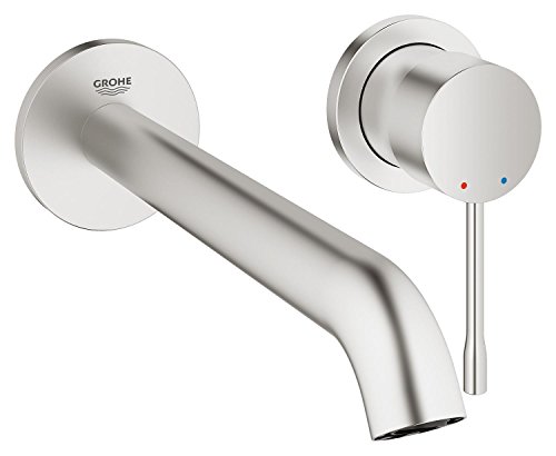 GROHE Essence - 2-Loch Waschtischarmatur (wassersparend, Wandmontage, Ausladung: 230 mm), supersteel, 19967DC1 von Grohe