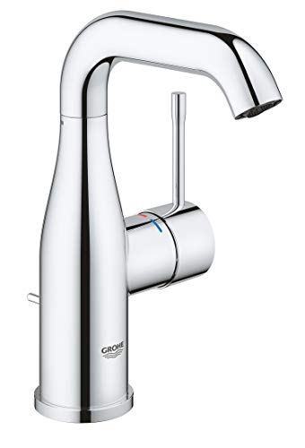 GROHE Essence, Waschtischarmatur, wassersparend (Wasserhahn für das Bad, mit Zugstangen-Ablauf, 19cm hoch, langlebige Oberfläche, einfache Installation am Waschbecken), chrom, 23462001 von GROHE