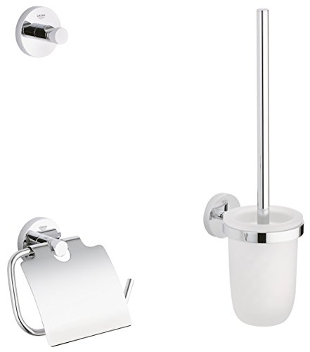 GROHE Essentials Accessoires Bath (WC-Set 3 in 1, Material: Glas / Metall) chrom, 40407001, Rund, Weiß von Grohe