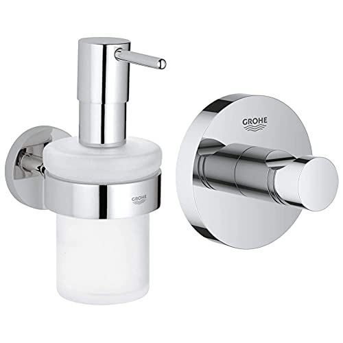 GROHE Essentials | BADACCESSOIRES - Seifenspender | mit Halter | 40448001 & Essentials Bad-Accessoires - Bademantelhaken (Material: Metall) Chrom, 40364001 von GROHE