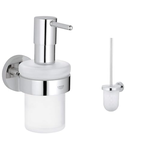 GROHE Essentials | BADACCESSOIRES - Seifenspender | mit Halter | 40448001 & Essentials | Badaccessoire - Toilettenbürstengarnitur | verdeckte Befestigung | Chrom | 40374001 von GROHE