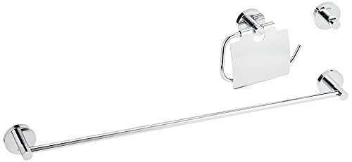 GROHE Essentials - Bad- Set 3-in-1 (Metall, langlebige Oberfläche, zum Bohren oder Kleben), Chrom, 40775001 von GROHE