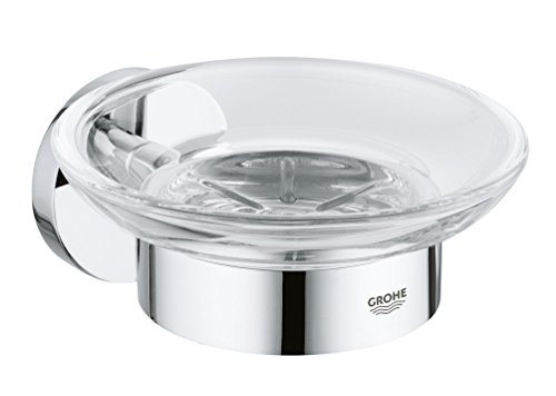 GROHE Essentials - Seifenschale (mit Halter, Material: Glas/Metall, verdeckte Befestigung, geeignet zum Bohren), Chrom, 40444001 von GROHE