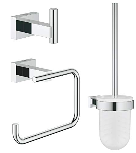 GROHE Essentials Cube - WC-Set 3 in 1 (pflegeleichte Chromoberfläche, Material aus Glas und Metall, verdeckte Befestigung, langlebig), chrom, 40757001 von Grohe