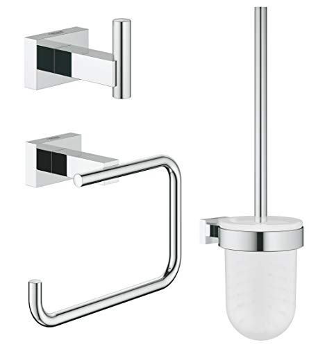 GROHE Essentials Cube - WC-Set 3 in 1 (Pflegeleichte Chromoberfläche, Material aus Glas und Metall, verdeckte Befestigung, langlebig), Chrom, 40757001 von GROHE