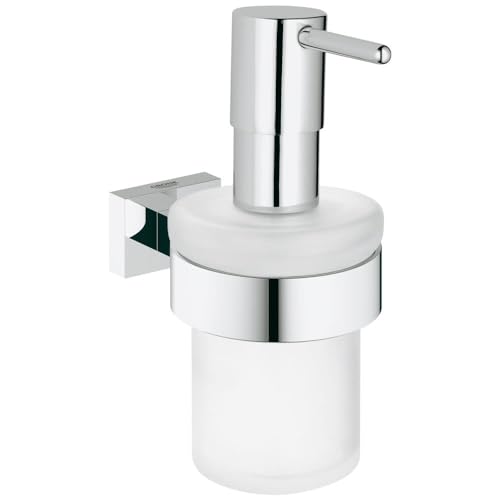 GROHE Essentials Cube - Seifenspender (mit Halter, verdeckte Befestigung, Material: Glas/Metall, langlebig), chrom, 40756001 von Grohe