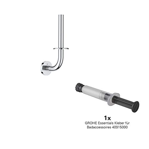 GROHE Essentials Kleber SET | Bad-Accessoires -Toilettenbürstengarnitur (40385001, chrom) inkl. GROHE Essentials Kleber für Badaccessoires (40915000, 1x) von Grohe