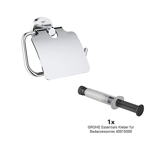 GROHE Essentials Kleber SET | Bad-Accessoires - WC-Papierhalter (40367001, chrom) inkl. GROHE Essentials Kleber für Badaccessoires (40915000, 1x) von Grohe