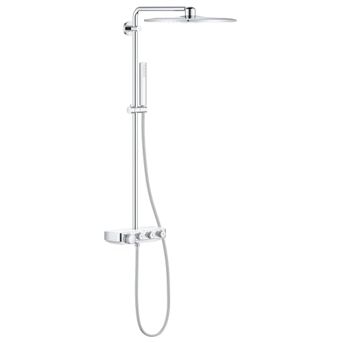 GROHE Euporia Smartcontrol 310 Cube Duo - Duschsystem mit Thermostatbatterie (wassersparend, 3 Strahlarten, Verbrühungsschutz, inkl. Duschablage), moon white, 26508LS0 von Grohe