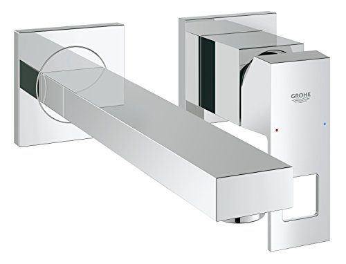 GROHE Eurocube - 2-Loch-Waschtischarmatur (für die Wandmontage, Bedienungshebel aus Metall, verstellbarer Mousseur 5,7l/min, pflegeleicht und ästhetisch), large, chrom, 23447000 von Grohe