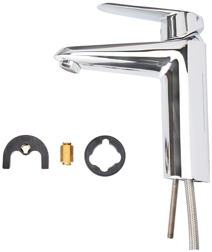 GROHE Eurodisc Cosmopolitan - Einhand-Waschtischbatterie (einstellbare Mindestmenge ca. 2,5l/min, Schnellbefestigungssystem, flexible Anschlussschläuche) Chrom, 23449002, M-Size von Grohe