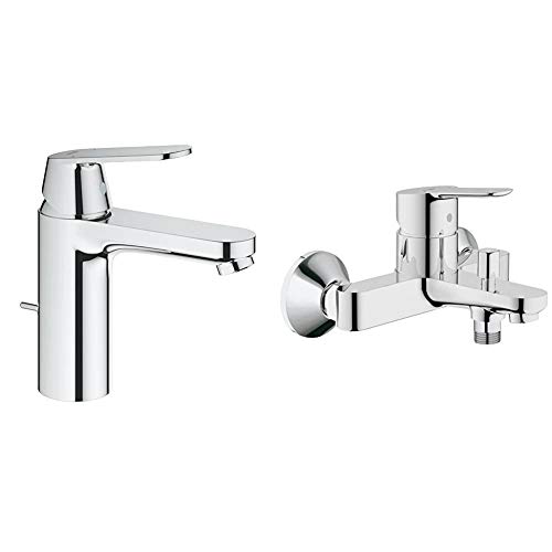 GROHE Eurosmart Cosmopolitan | Badarmatur - Einhand-Waschtischbatterie, mit Mengenbegrenzung | M-Size | chrom | 23325000 & BauEdge | Badarmatur - Einhand-Wannenbatterie | chrom | 23334000 von Grohe