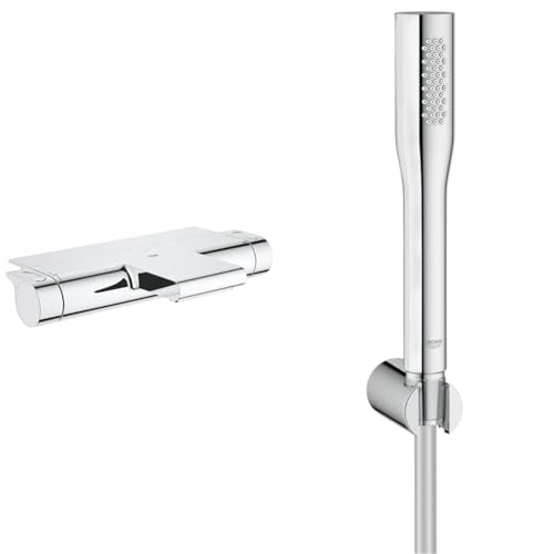 GROHE Grohtherm 2000 | Thermostat-Wannenbatterie, mit Absperrung und Mengenregulierung & Euphoria Cosmopolitan | Brause- und Duschsysteme - Handbrause | mit WANDHALTER, 1 Strahlart | 27369000 von GROHE