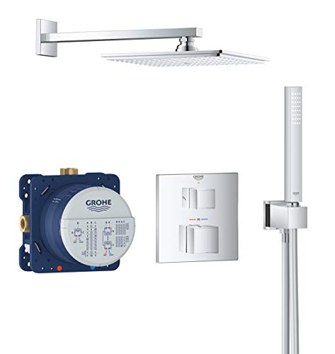 GROHE Grohtherm Cube - Duschsystem Unterputz mit Rainshower Allure 230 (inkl. Thermostat, Kopfbrause, SmartBox, Brausenschlauch, Handbrause), chrom, 34741000 von Grohe