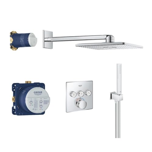 GROHE Grohtherm SmartControl - Duschsystem-Set inkl. Unterputz-Thermostat (einfache Montage, Wellness-Duscherlebnis, intuitive Bedienung), eckig, chrom, 34706000 von Grohe