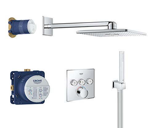 GROHE SmartControl 310 - Duschsystem (einschließlich 400-mm-Duscharm und Rohbauset, 2 Strahlarten, mit 3-Fach Mischer Batterie), eckig , chrom, 34712000 von GROHE