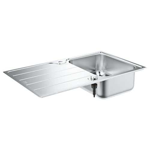 GROHE K500 | 1 Becken | Edelstahlspüle mit Abtropffläche | Ausschnittmaß: 842 * 482 mm | Zubehör: Exzenterbedienung, Ablaufgarnitur, Siebkorbventil und Montageset | Edelstahl | 31571SD1 von GROHE