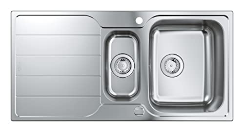 GROHE K500 | 1,5 Becken | Küchenspüle - Aufsatzmontage reversibel | Ausschnitt (Drop-in): 941 x 476 mm | inklusive: automatischer Beckenablauf, Siebkorbabfluss, Montageset | Edelstahl | 31572SD1 von Grohe