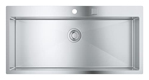 GROHE K800 - Edelstahlküchenspüle (1 Becken, Zubehör beiliegend: Exzenterbedienung, Ablaufgarnitur, Siebkorbventil, Montageset), edelstahl, 31586SD1 von Grohe