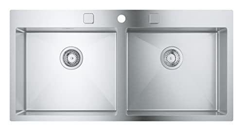 GROHE K800 - Edelstahlküchenspüle (mit 2 Becken, Montageart: aufliegend oder flächenbündig, 120 cm) , eckig, supersteel, 31585SD1 von GROHE