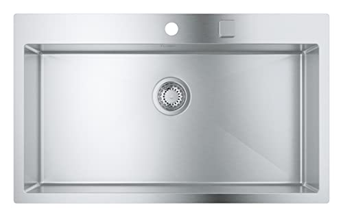 GROHE K800 - Küchenspüle (1 Becken, mit Aufsatz- oder Unterputzmontage, Ausschnitt: 831 x 495 mm, inklusive: Ablaufgarnitur, Siebkorb, Montageset), supersteel, 31584SD1 von Grohe