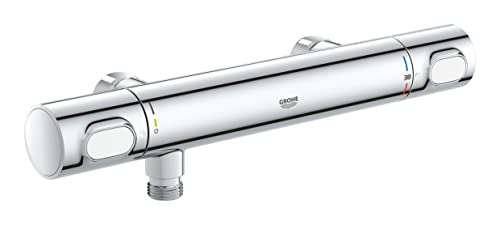 GROHE Precision Flow, Duscharmatur ohne S-Anschlüsse, wassersparend (Thermostat hält Temperatur konstant, Verbrühschutz bei 38°C, Mischbatterie mit Wasserspartaste für die Dusche), chrom, 34799000 von GROHE