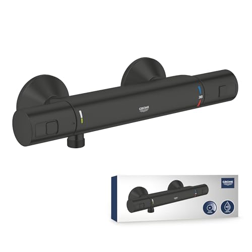 GROHE Precision Start, Duscharmatur, wassersparend (Thermostat für stets konstante Temperatur, Verbrühschutz bei 38°C, Mischbatterie mit Wasserspartaste für die Dusche), schwarz, 345942430 von GROHE