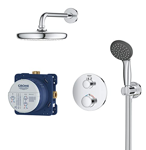 GROHE Precision Trend - Duschsystem-Set (inkl. Thermostat, Rapido SmartBox, Kopfbrause, Handbrause &. Brauseschlauch), chrom, 34733002 von Grohe