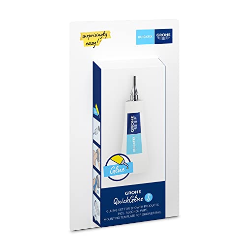 GROHE QuickGlue, 1 Kleber für Duschprodukte (pro Befestigungspunkt 1 Kleber nutzen, für Brausestangen benötigen Sie 2 Kleber, mit Alkoholtuch, Aushärtungszeit 24h) 41247000 von GROHE