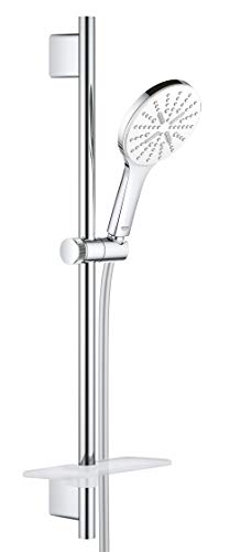 GROHE Rainshower SmartActive 130 - Brausestangenset (wassersparend, 3 Strahlarten, inkl. Duschablage, schnelle Befestigung, Antikalk- System), moon white, 26577LS0 von Grohe