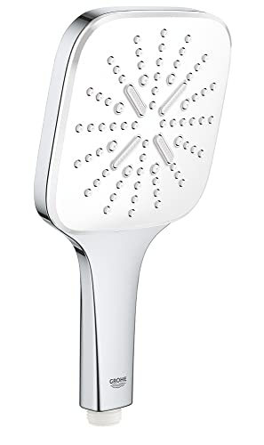GROHE Rainshower SmartActive 130 Cube - Handbrause (wassersparend, 3 Strahlarten, Universal Befestigungssystem, Strahlumstellung per Tastendruck), eckig, super steel, 26582DC0 von GROHE