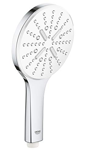 GROHE Rainshower SmartActive 130 - Handbrause (wassersparend, 3 Strahlarten, 13cm Handbrause, Universal Befestigungssystem), rund, moon white, 26574LS0 von GROHE