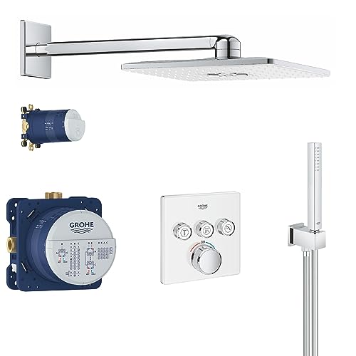 GROHE Rainshower SmartControl Cube - Installationsset (inkl. Thermostat, 310mm Kopfbrause, eckige Handbrause & Unterputz- Einbaueinheit), eckig, White Glass von Grohe