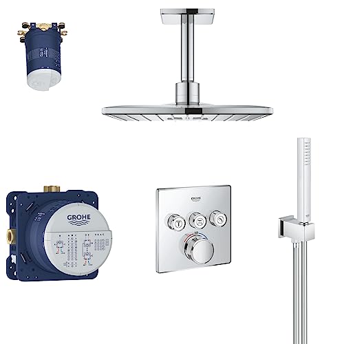 GROHE Rainshower SmartControl Cube - Installationsset (inkl. Thermostat, 310mm Kopfbrause, eckige Handbrause & Unterputz- Einbaueinheit), eckig, chrom von Grohe