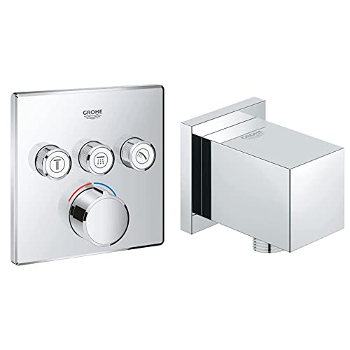 GROHE Smartcontrol - Unterputzmischer mit 3 Absperrventilen, eckig, chrom, 29149000 & Euphoria Cube - Wandanschlussbogen (Außengewinde, Eigensicher gegen Rückfließen, langlebige Oberfläche), chrom von Grohe