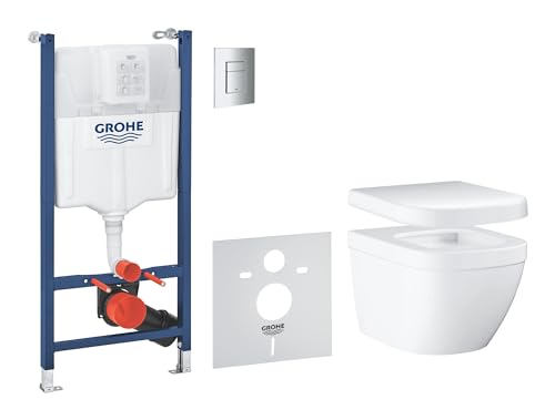 GROHE Solido Euro Keramik - 5-in-1 Bundle (bestehend aus kompakt Wand-WC mit Sitz, Betätigungsplatte, Vorwandelement, Schallschutzset, Wandwinkel), alpinweiß, 39890000 von Grohe