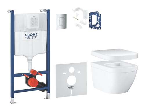 GROHE Solido Euro Keramik - 6-in-1 Bundle (bestehend aus Wand-WC mit Sitz, Betätigungsplatte, Vorwandelement, Schallschutzset, Wandwinkel, GROHE Fresh), alpinweiß, 39889000 von Grohe