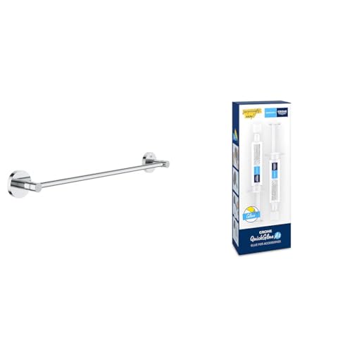 GROHE Start - Badetuchhalter (Stichmaß 450mm, Material: Metall, verdeckte Befestigung), Chrom, 41197000 + Kleber für Badaccessoires von Grohe