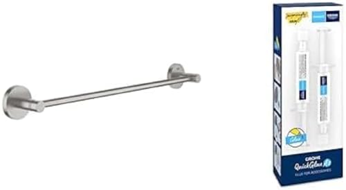 GROHE Start - Badetuchhalter (Stichmaß 450mm, Material: Metall, verdeckte Befestigung), supersteel, 41197DC0 + Kleber für Badaccessoires von Grohe