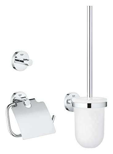 GROHE Start, 3in1 Toilettenset Gästebad, ohne Bohren (Toilettenbürste mit Halterung, Toilettenpapierhalter, Handtuchhalter, Kleben oder Bohren, mit Schrauben & Dübel, ohne Kleber), chrom, 41204000 von GROHE
